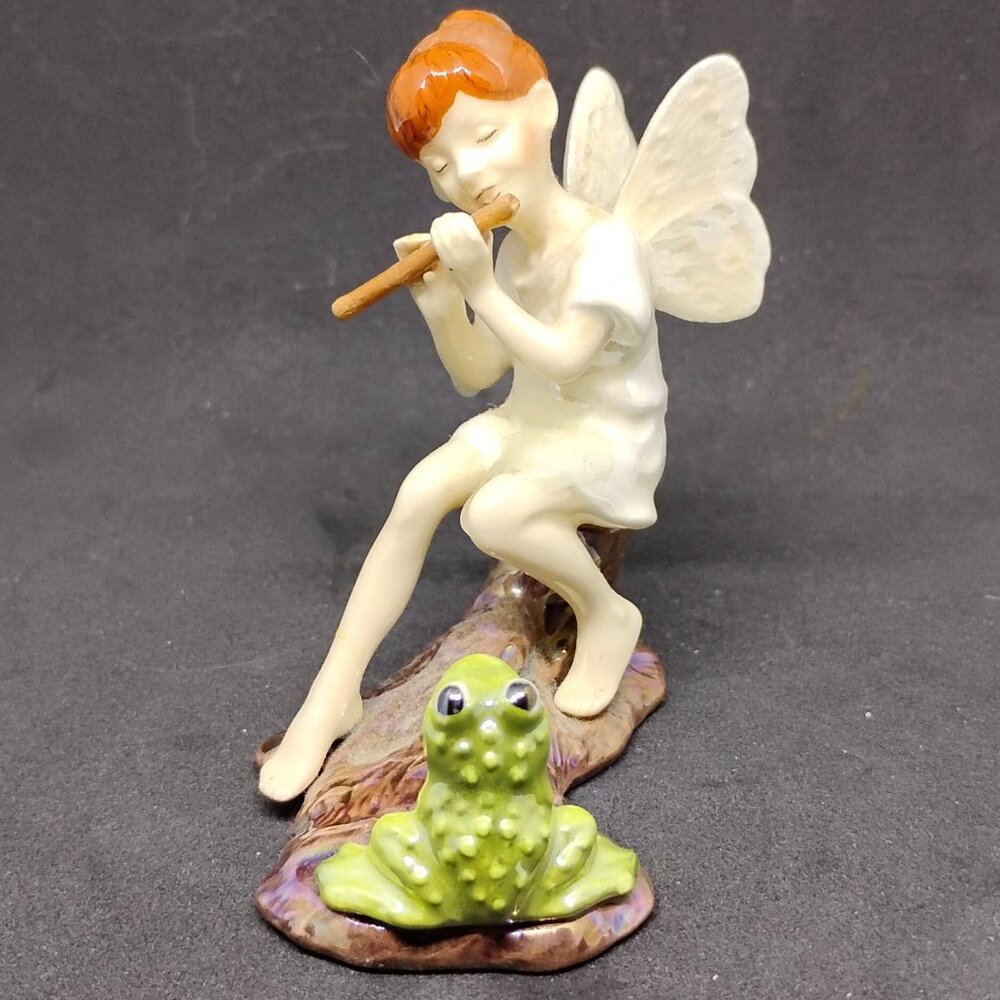 Vintage Hagen Renaker Fairy Playing Flute W/ Frog Figurine